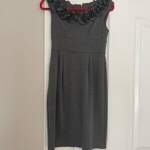 London Times Charcoal Ruffle Midi Dress